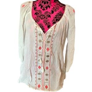 Maurices Aztec Tunic Embroidered Top (L) 1B-